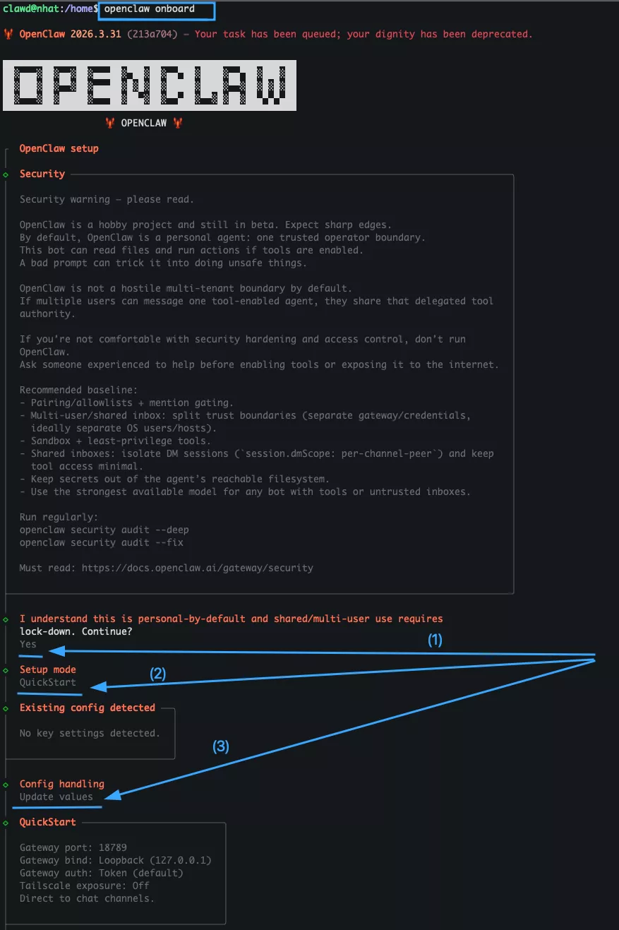 Hướng dẫn kết nối OpenClaw với Telegram sử dụng Google Gemini để tạo chatbot AI 30 Tuỳ chọn các cấu hình