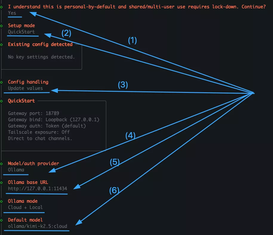 Hướng dẫn tạo Chatbot AI Zalo miễn phí với OpenClaw và Ollama (Kimi 2.5) 33 Cấu hình OpenClaw Onboarding