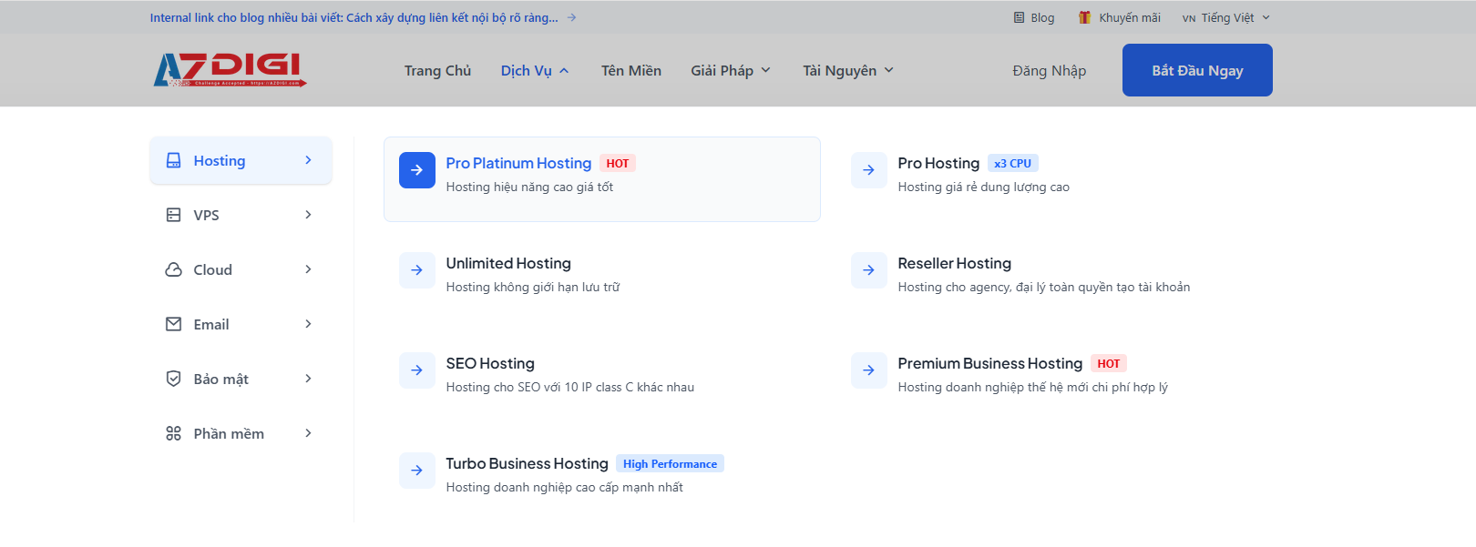 AZDigi là đơn vị cung cấp hosting, VPS và Server
