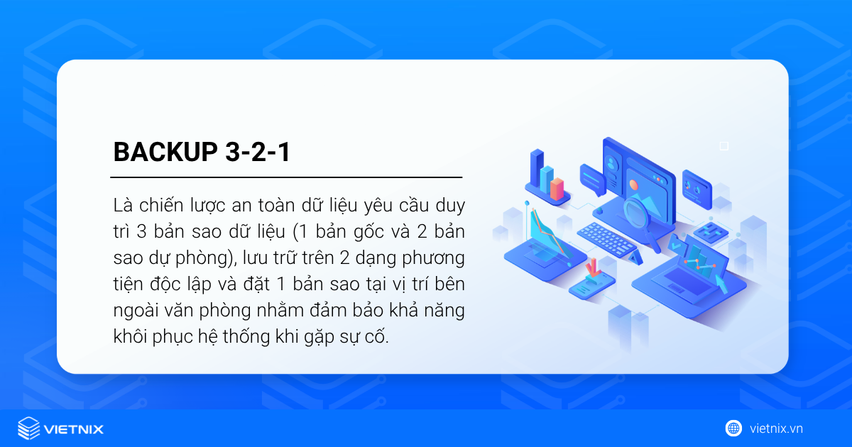 Backup 3-2-1 là gì? Hướng dẫn triển khai chiến lược backup 3-2-1 hiệu quả 12 Quy tắc Backup 3-2-1 là tiêu chuẩn vàng trong việc sao lưu dữ liệu
