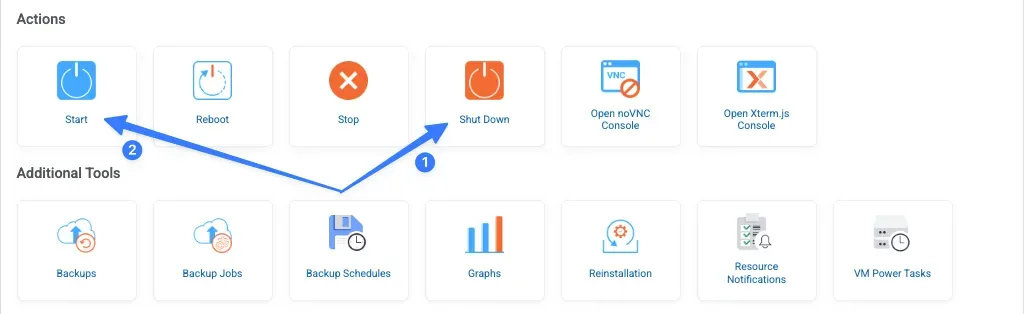Nâng cấp VPS và Enterprise Cloud tại Vietnix: Dễ hay khó, có mất dữ liệu hay phải cài lại từ đầu không? 23 Shutdown và Start lại máy chủ sau khi nâng cấp